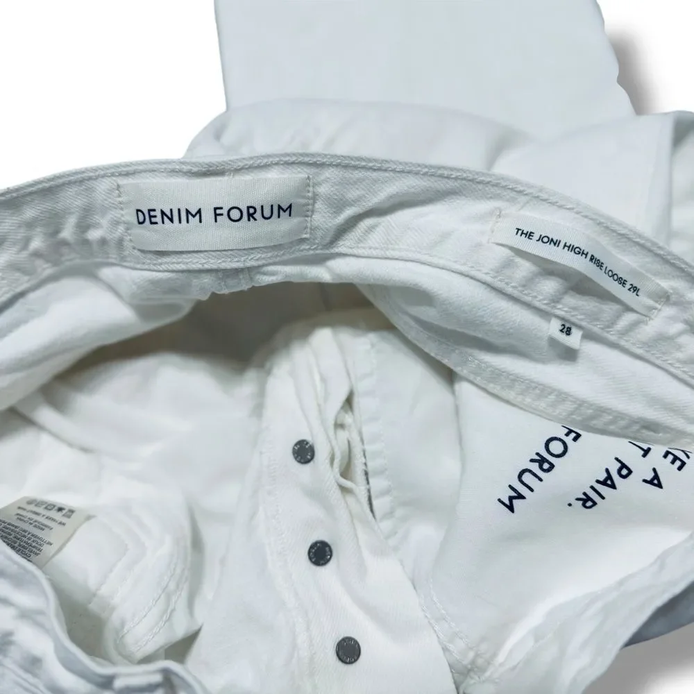 Denim Forum Joni Loose Jeans 28 White High Rise Cropped Off Duty Denim Core